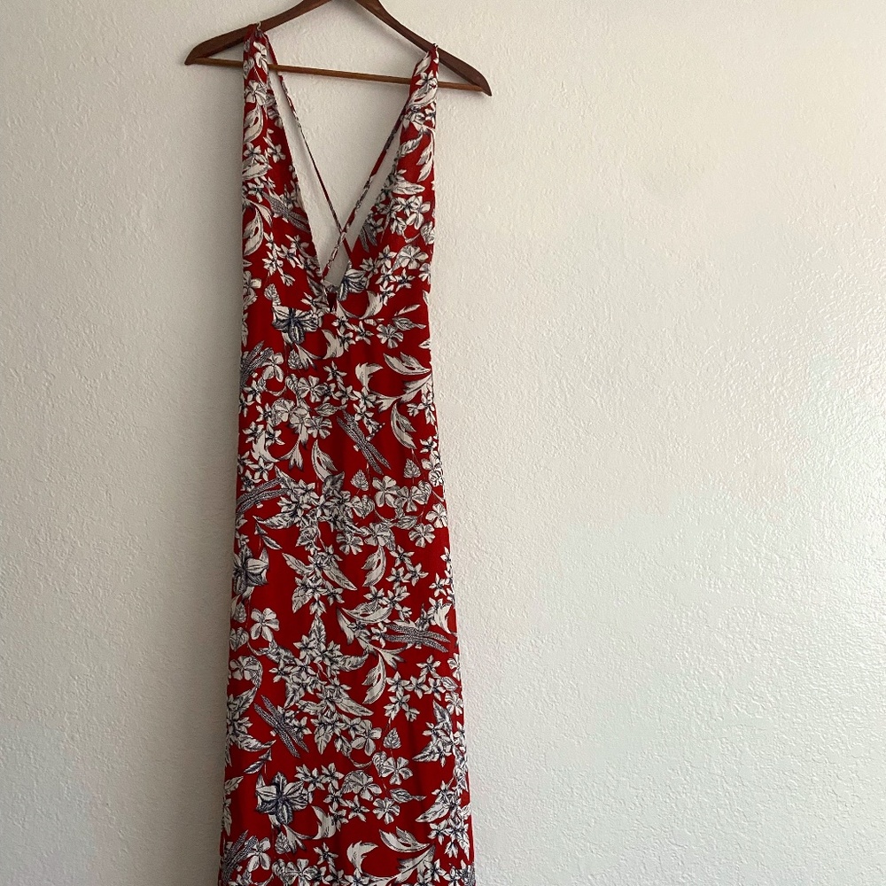 Lulus Deep Red and White Floral Maxi Dress